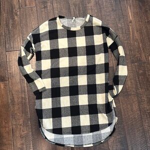 Black and Cream Plaid Long Sleeve Tunic Top size S